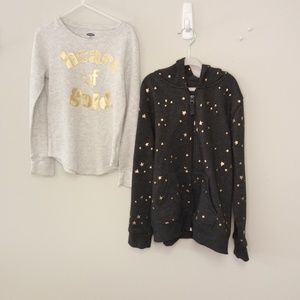 Cat & Jack & Old Navy Girl's Black Gold Hoodie &. Long Sleeve Tops Size…
